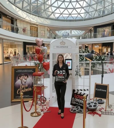 VidéoBox en cabine téléphonique anglaise lors d’une animation Saint-Valentin en centre commercial, alternative au photobooth pour créer des messages vidéo spontanés VidéoBox en cabine téléphonique anglaise lors d’une animation Saint-Valentin en centre commercial, alternative au photobooth pour créer des messages vidéo spontanés