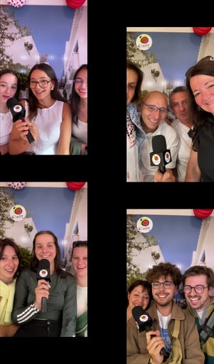 Participants souriants et enthousiastes en train de vivre une expérience vidéo dans la VideoBox lors du Lyon Street Food Festival